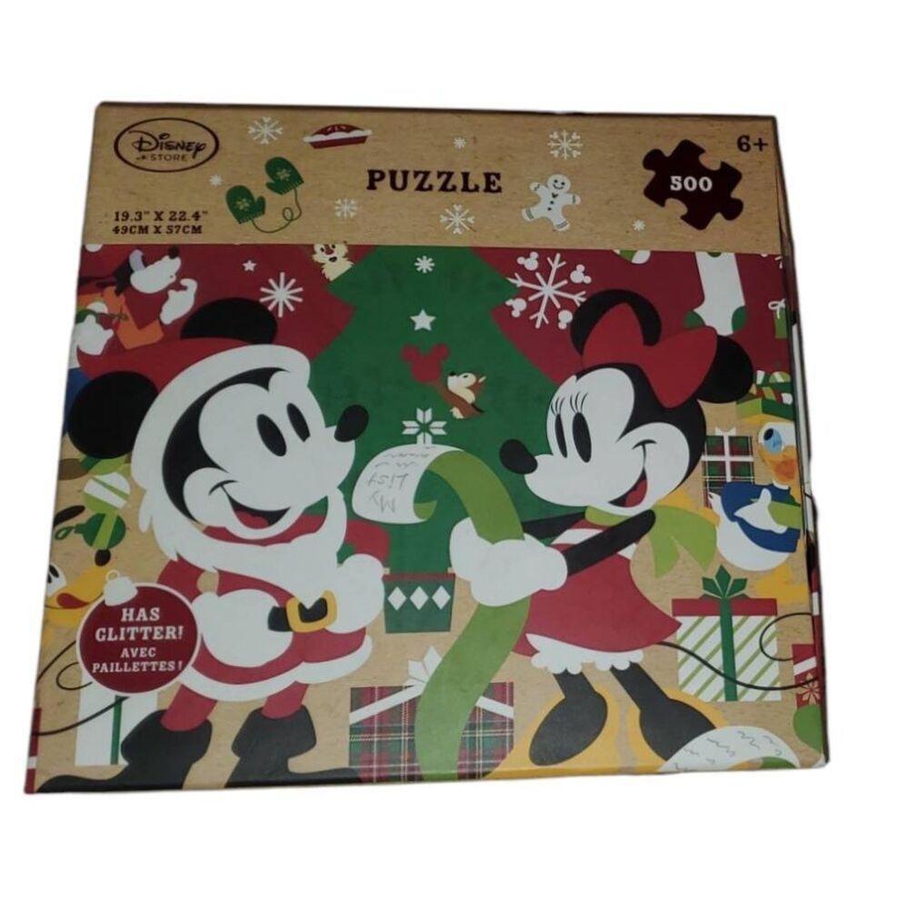Disney Store Mickey & Minnie Mouse Christmas Puzzle  500 Pieces with Glitter!